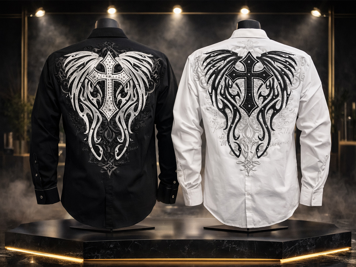 Statement cross & wings button-ups